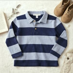 Emile & Ida French Striped Polo Sweatshirt Boys 8 Blue Rugby Style NWT